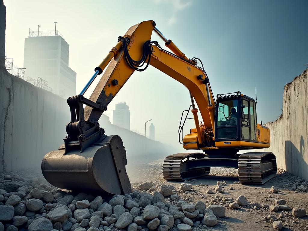 Excavadora con martillo hidráulico para demolición