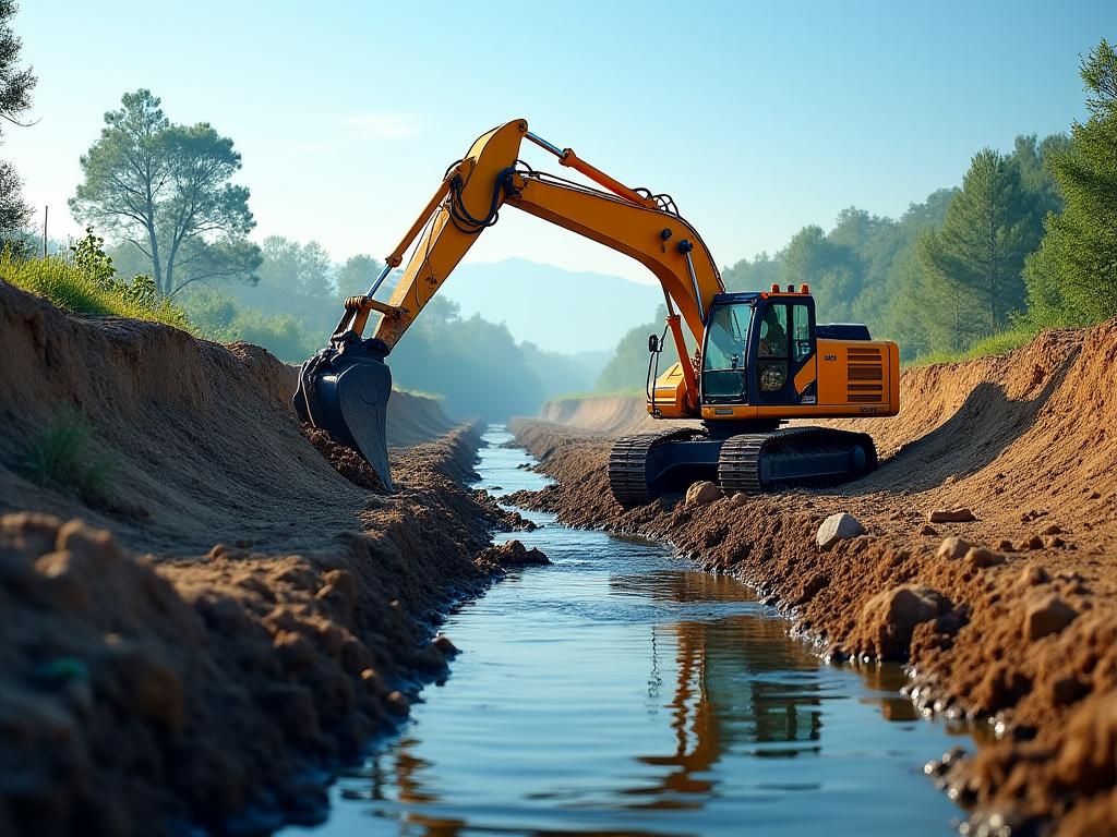 Excavadora en obras hidráulicas