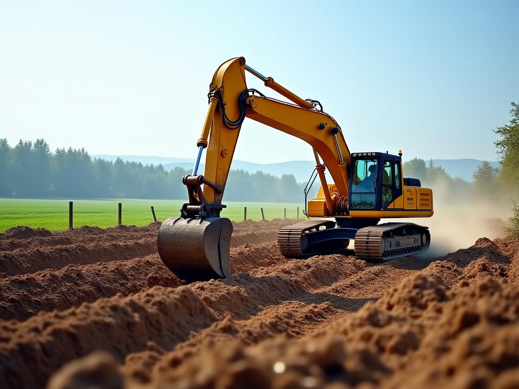 Excavadora trabajando en zona rural