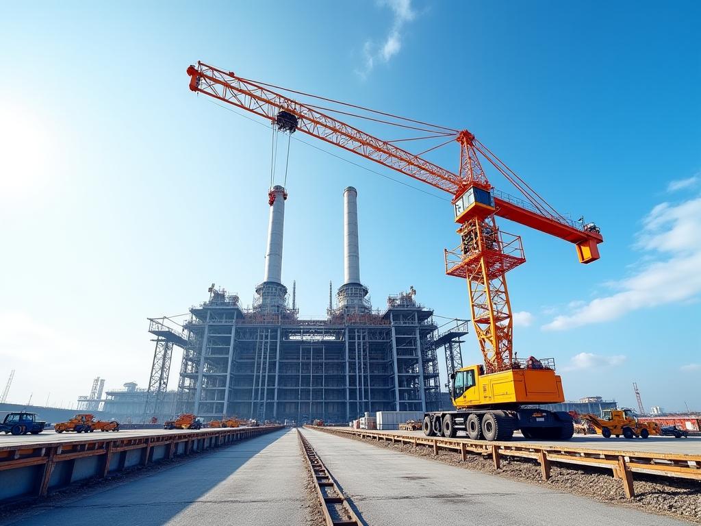 Grúa en construcción de planta industrial